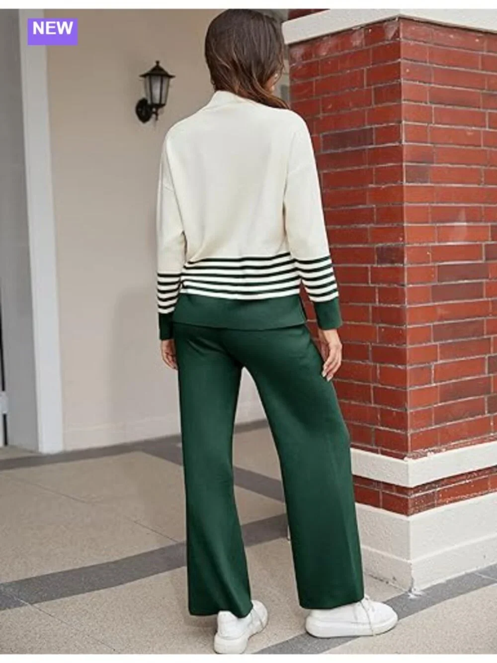 Striped 2 Piece Sweater Lounge Set Ribbed Knit Turtleneck Tracksuit